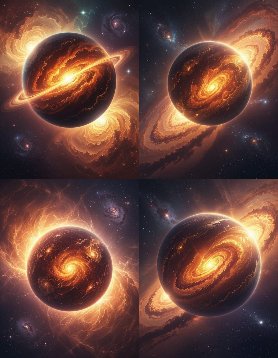 Crimson and Gold Planet Nibiru in Galactic Splendor