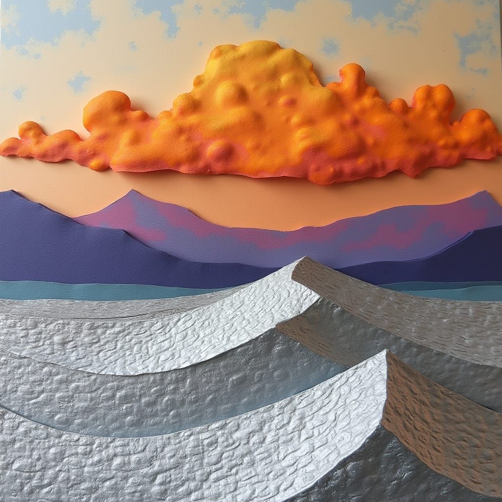 Silver Dunes Landscape in Mixed Media Collage Style