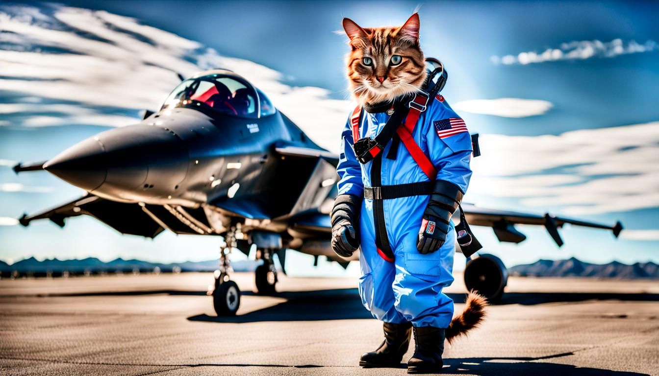 Cat Ready for Takeoff in Fighter Jet Pressure Suit