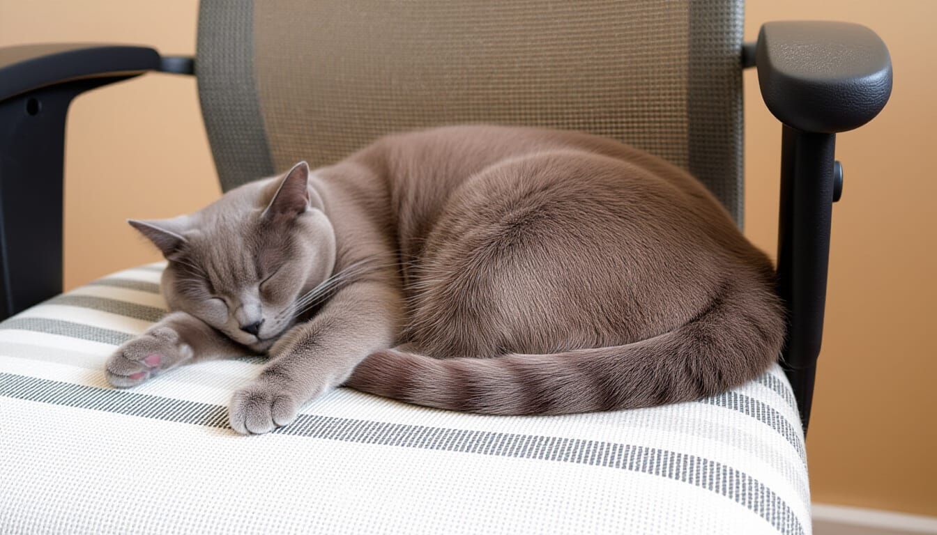 Blue Shorthair Cat Sleeping on Office Chair