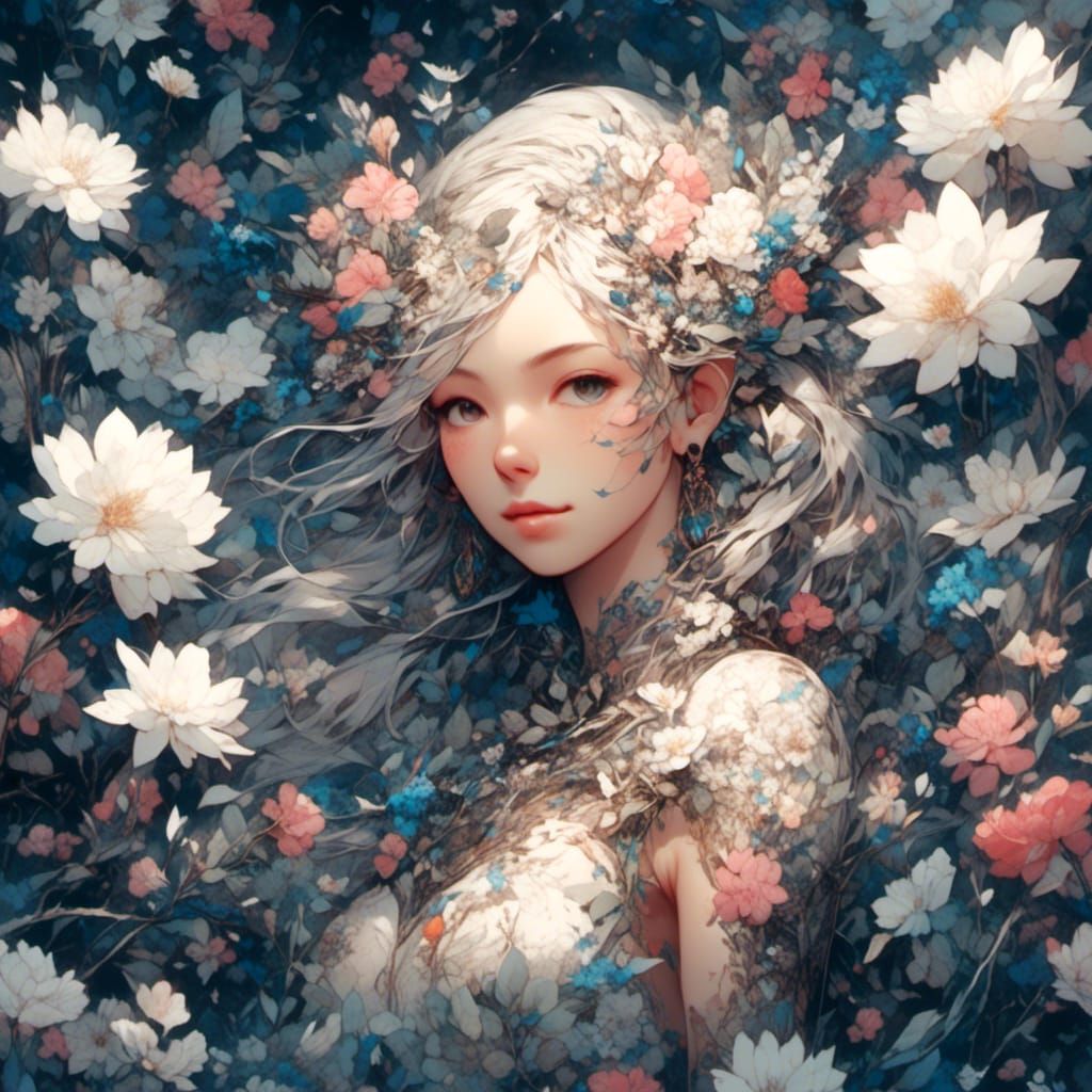 Hyperrealistic River of Flowers in HDR