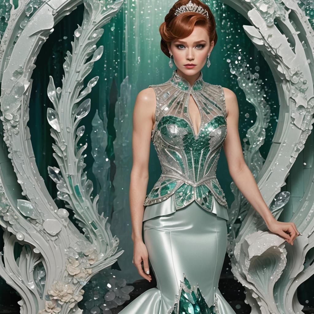 Crystal Dress in Ballroom: Hyperrealistic Image