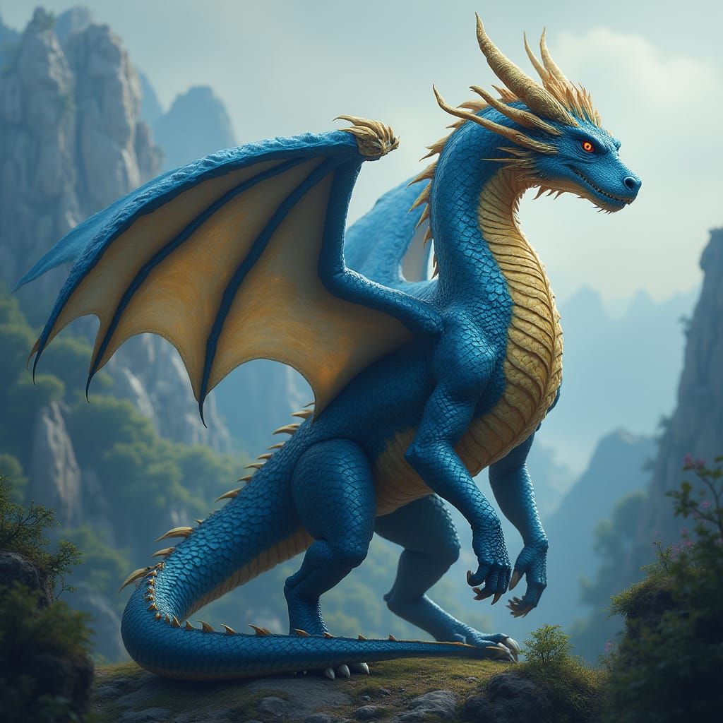 Regal Indigo Dragon Queen Rules Ancient Realm