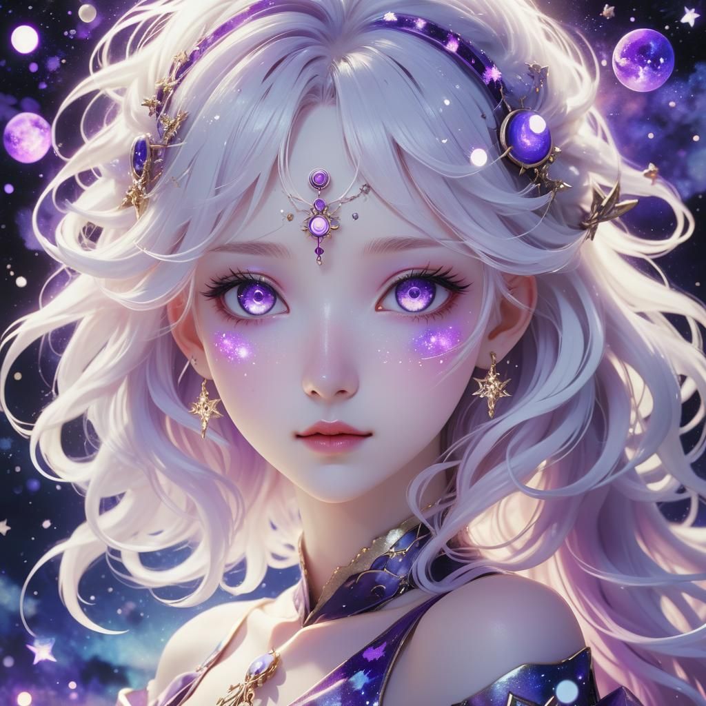 Anime Portrait of Mythical Girl with Galaxy Hair
