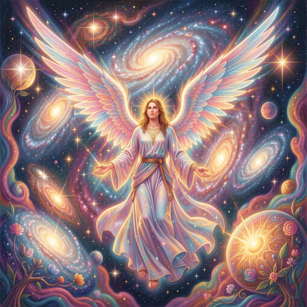 Archangel Uriel Creates Galaxy in Psychedelic Style