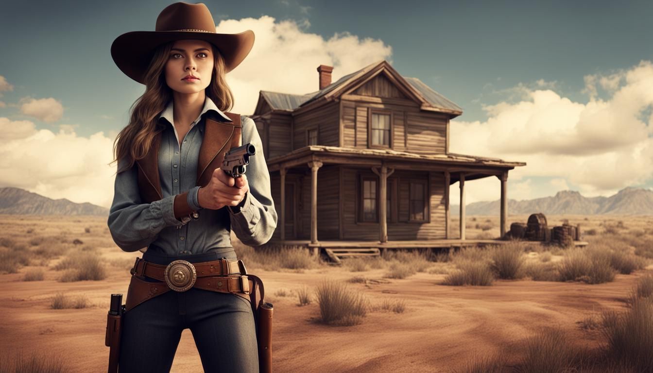 Cowgirl with Revolver Awaits Crime Lord Arrival