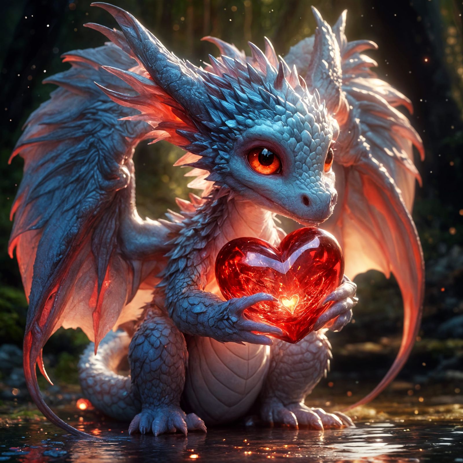 Adorable Dragon with Heart in Anime Style