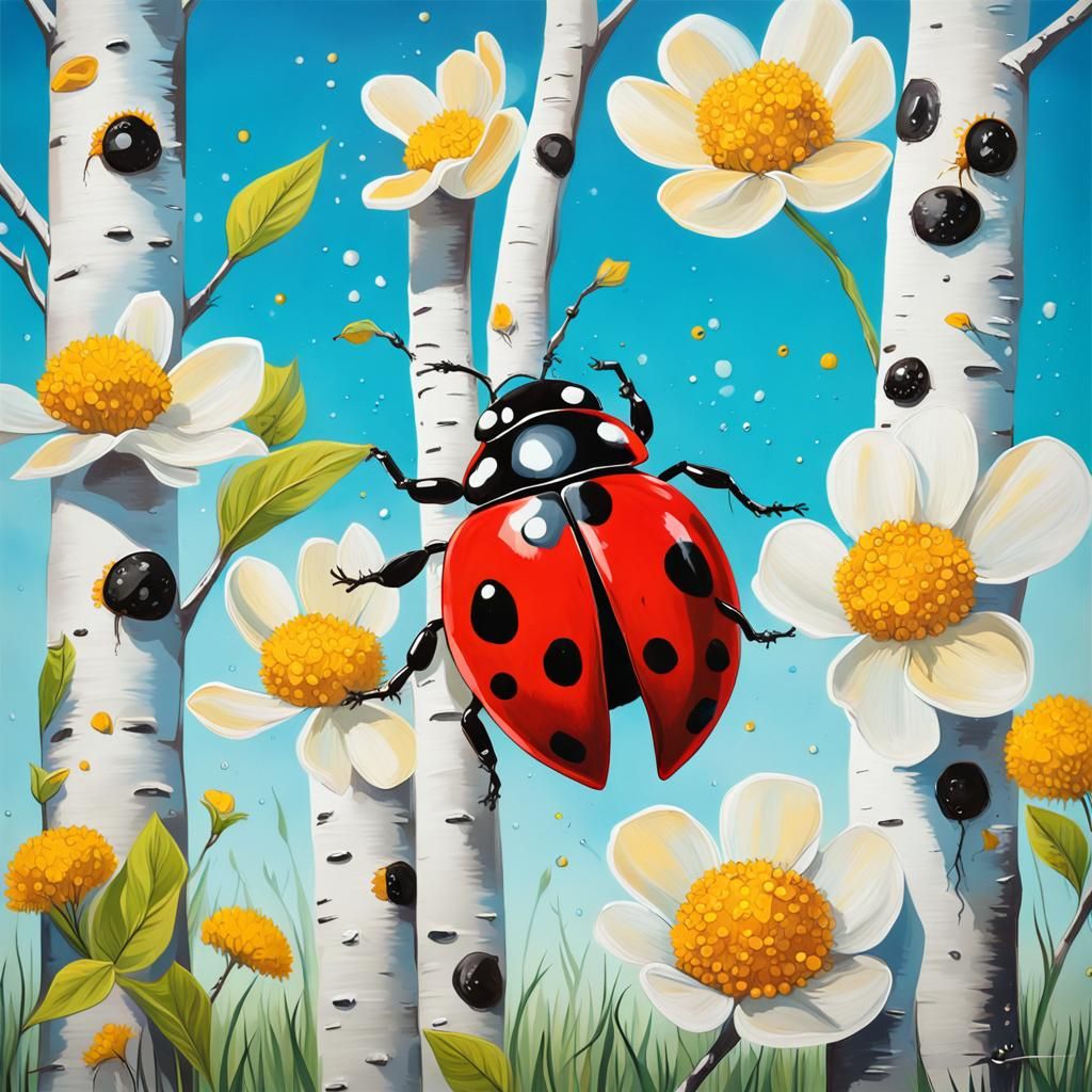 Ladybug on Flowers: Graffiti-Style Splash Art