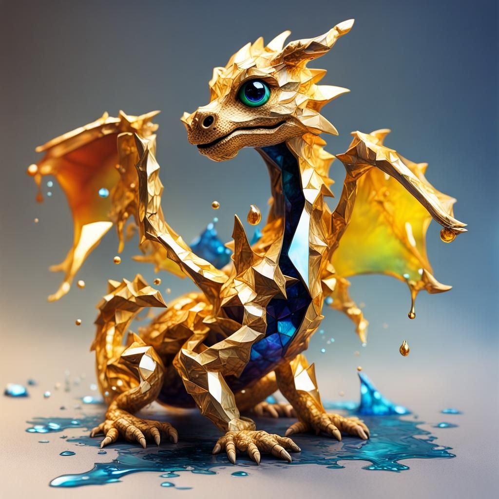 Colorful Glass Shard Baby Dragon Graffiti Art