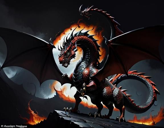 Fiery Dragon in Fantasy Art Style