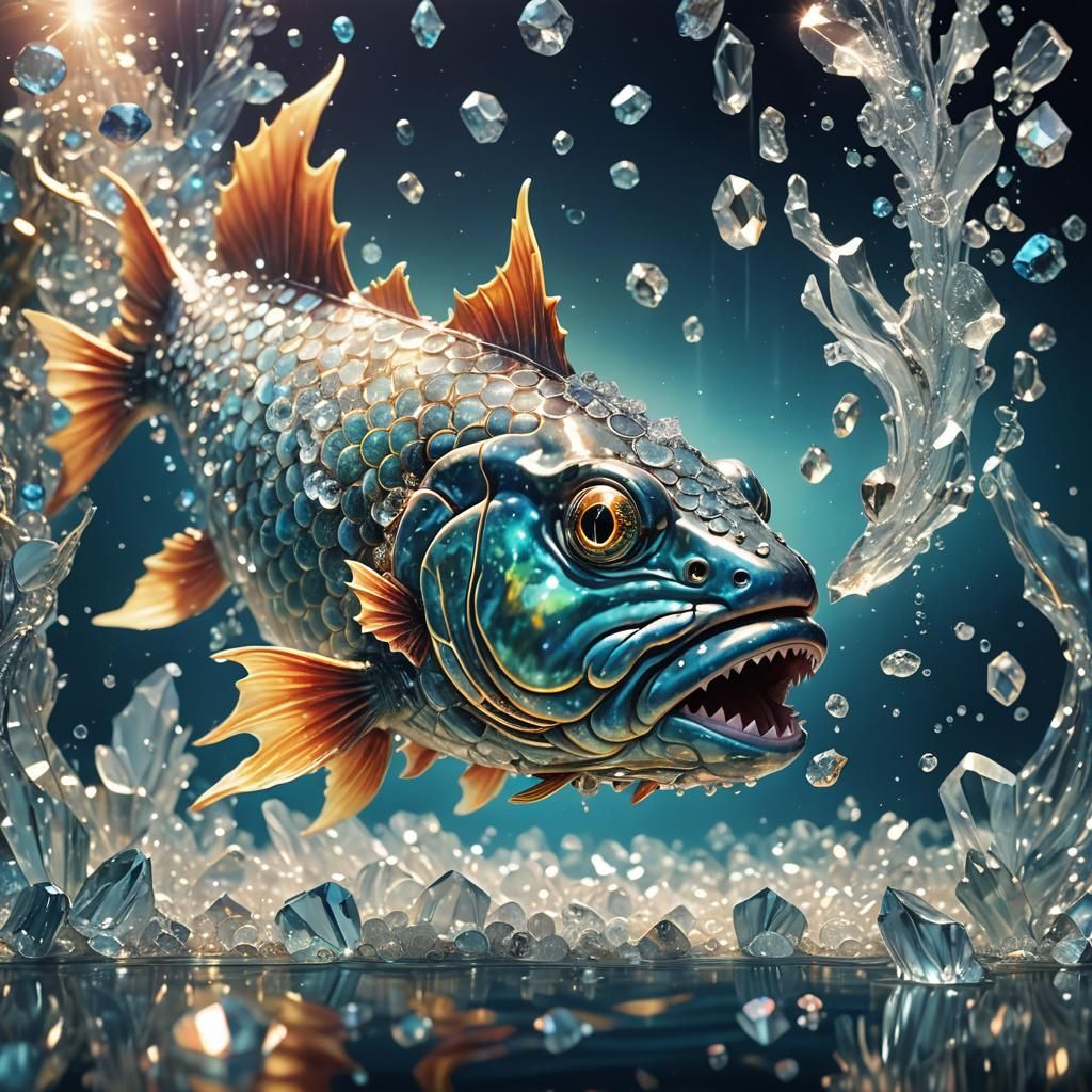 Happy Fish in Surreal Crystal Ocean