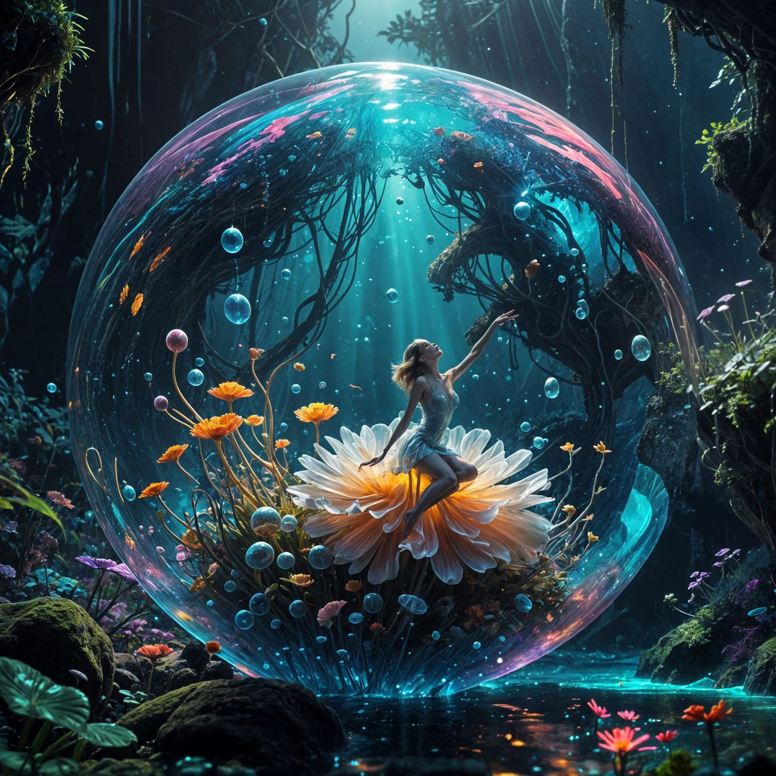 Dreamlike Ballerina in Shimmering Underwater Realm