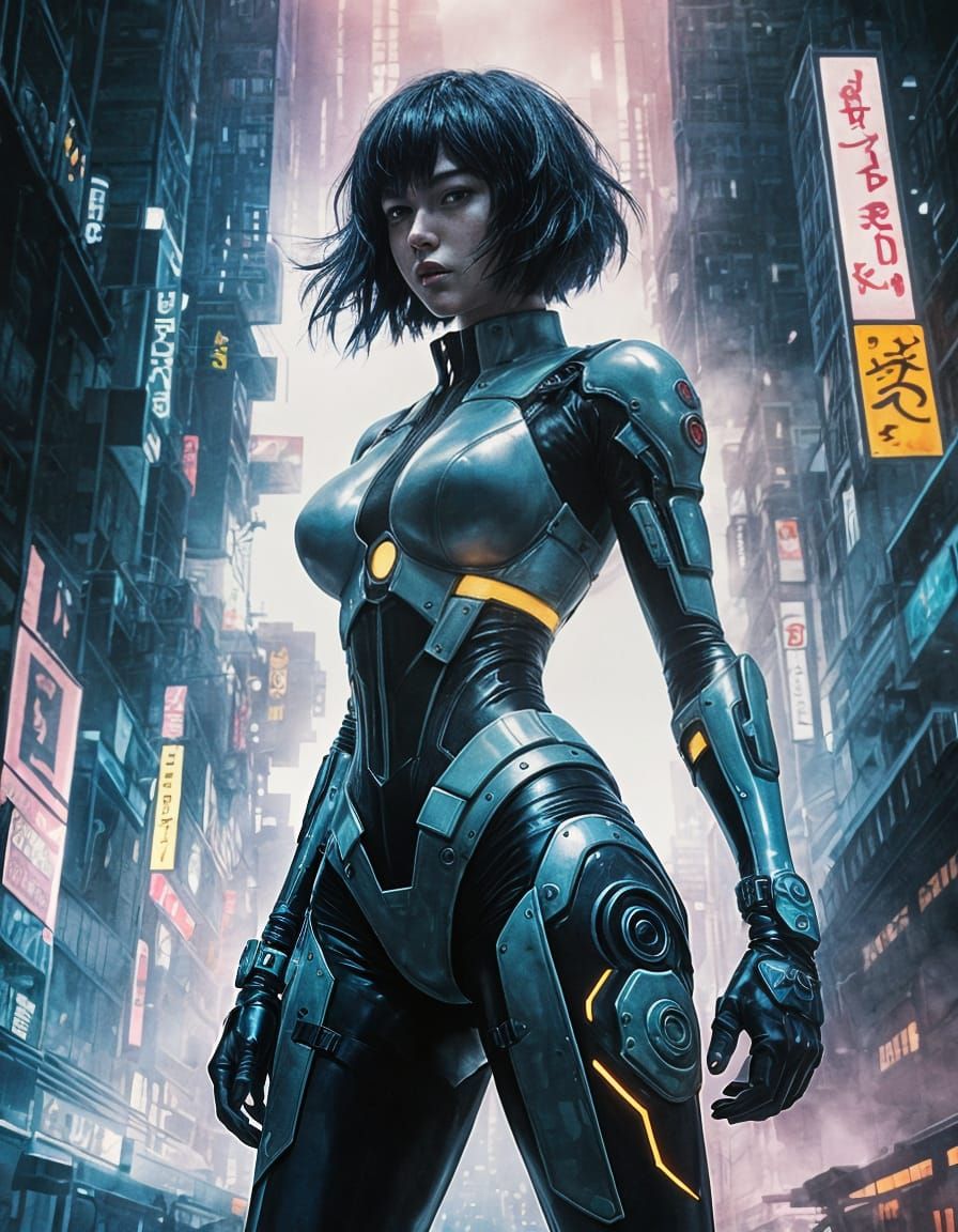 Motoko Kusanagi in Ghost in the Shell Art Style
