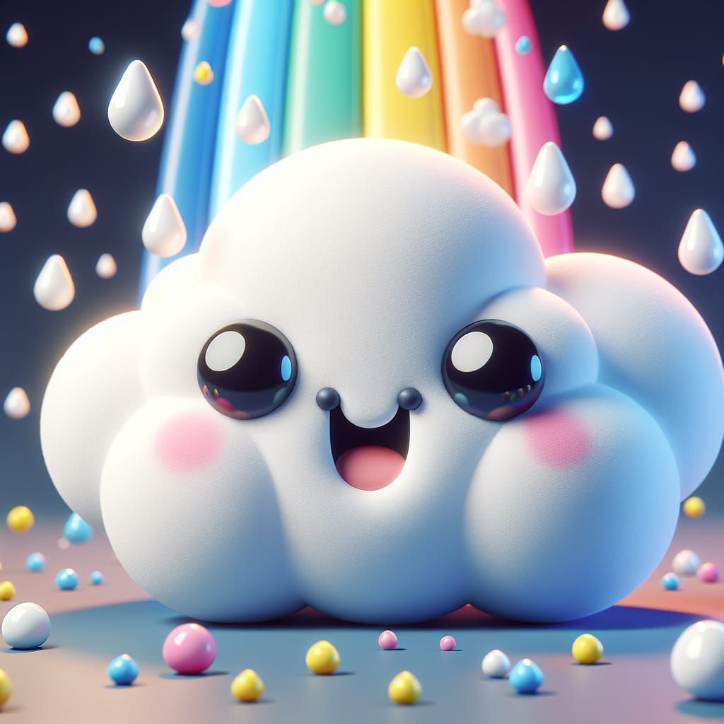 Endearing Cloud Rains Joyful Rainbow: 3D Animation