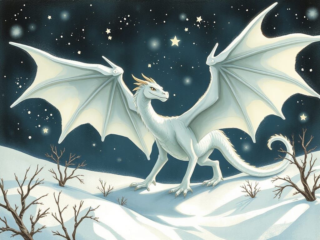 White Dragon Protecting Children in Winter Storm
