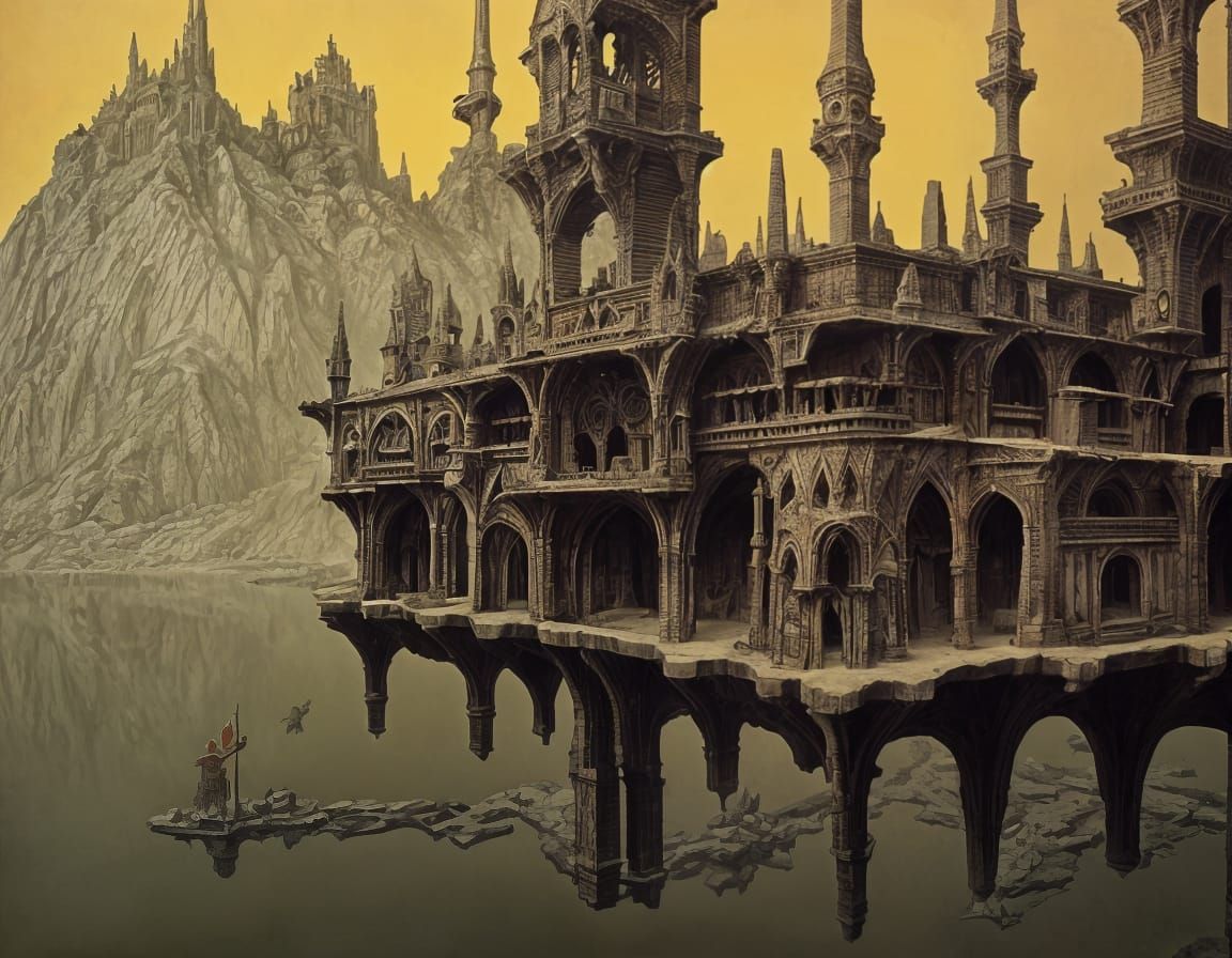 Surreal Castle Soars Above Twisted Moats and Drawbridges