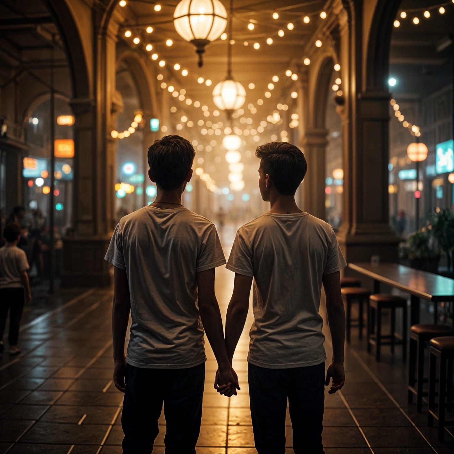 Ethereal Moment: Two Teen Boys Embracing in Cinematic Splend...