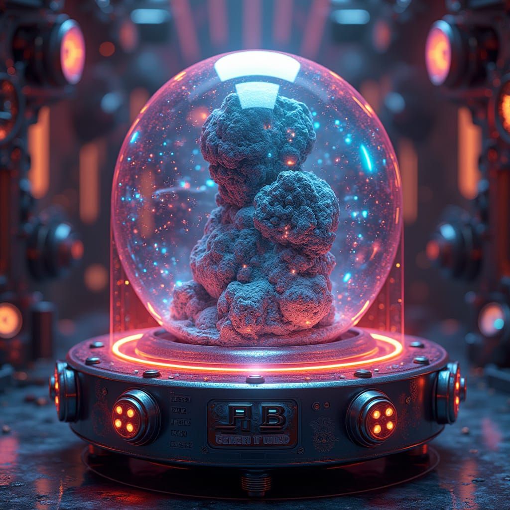 Vibrant Cyborg Marble Music Machine in Sci-Fi Style