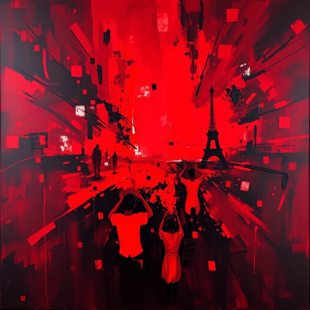 Crimson Symphony: Abstract Expressionist Masterpiece