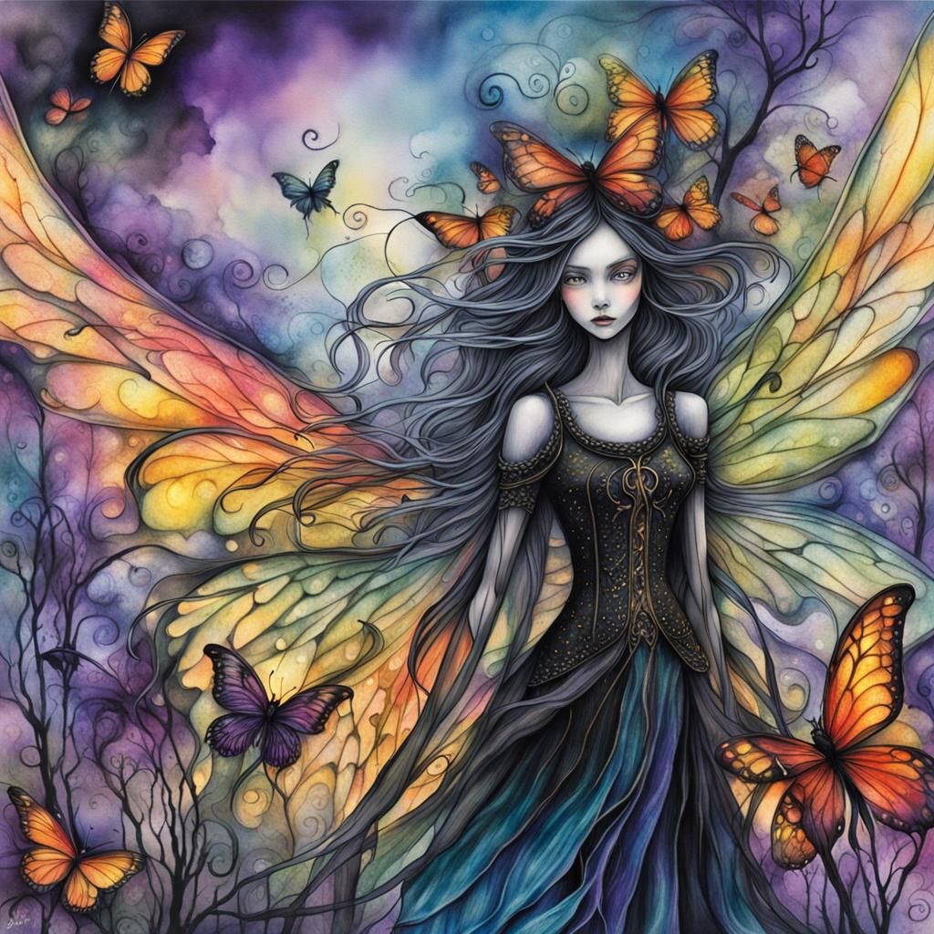 Gothic Fairies in Hazy, Vibrant Alcohol Ink Art