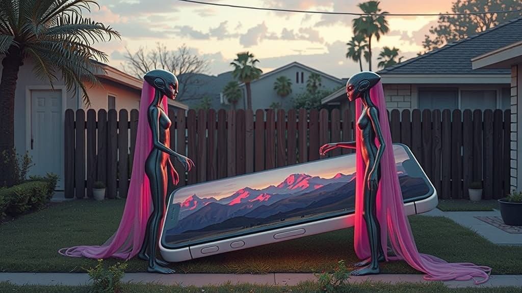 Ethereal Aliens Converse over a Glowing iPhone in a Dreamlik...