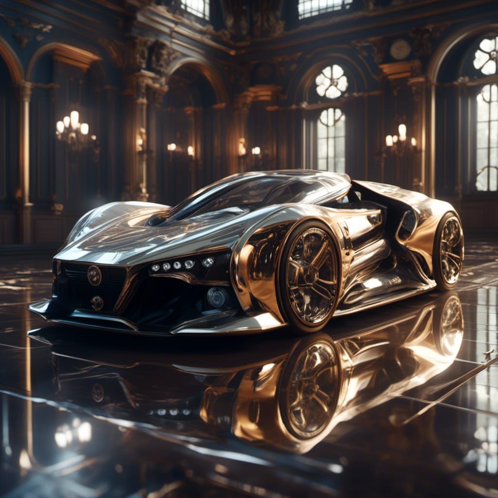 Futuristic Sports Car with Specular Reflection in Sci-Fi Sty...