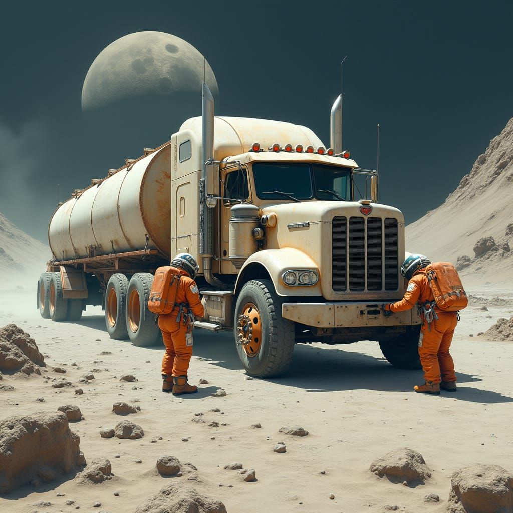 Astronauts Repair Semi Truck on the Moon