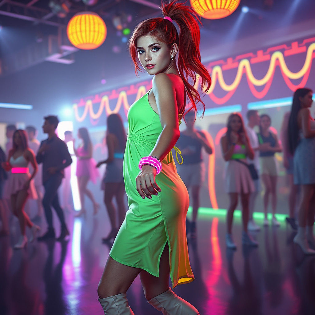 Neon Dancer in Black Light Club