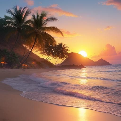 Zihuatanejo Beach Sunset: Hyperrealistic Splash Art
