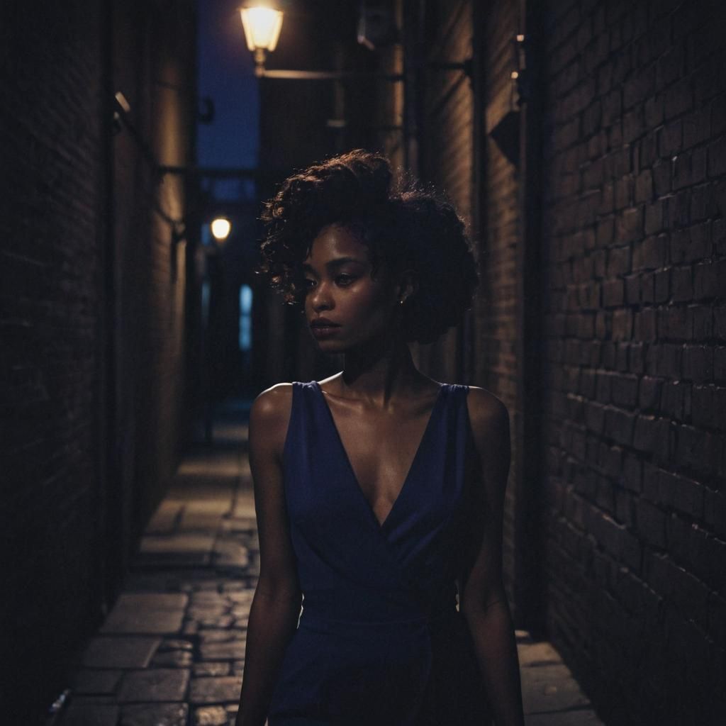 Film Noir Woman in Dark Alleyway