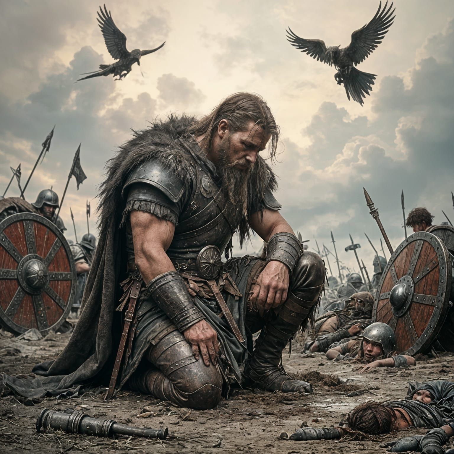 Viking Warrior Grieves Fallen Comrades After Battle