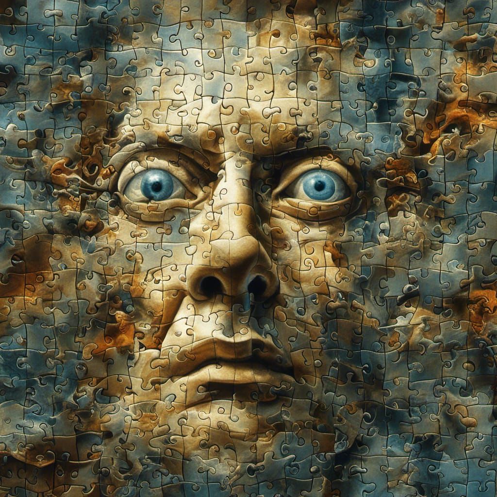 Surreal Puzzle Face in Hyperrealistic Style