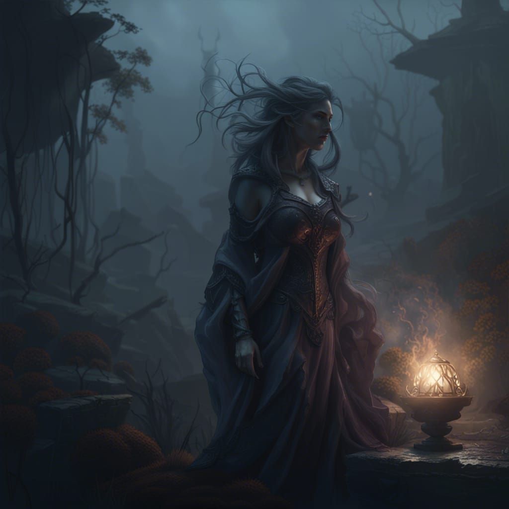 Ethereal Banshee in Fog, Dark Fantasy Art