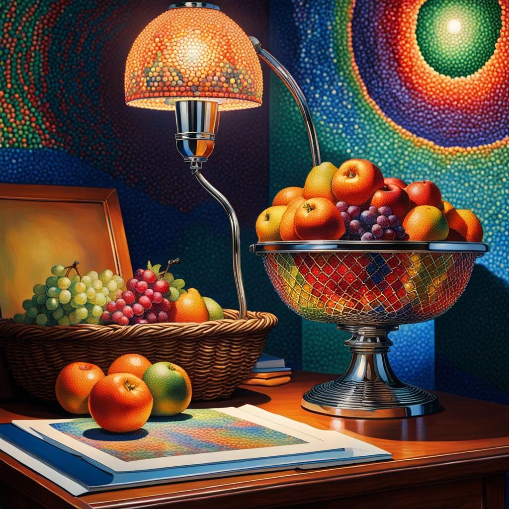 Fruit Basket Still Life in Pointillism Style