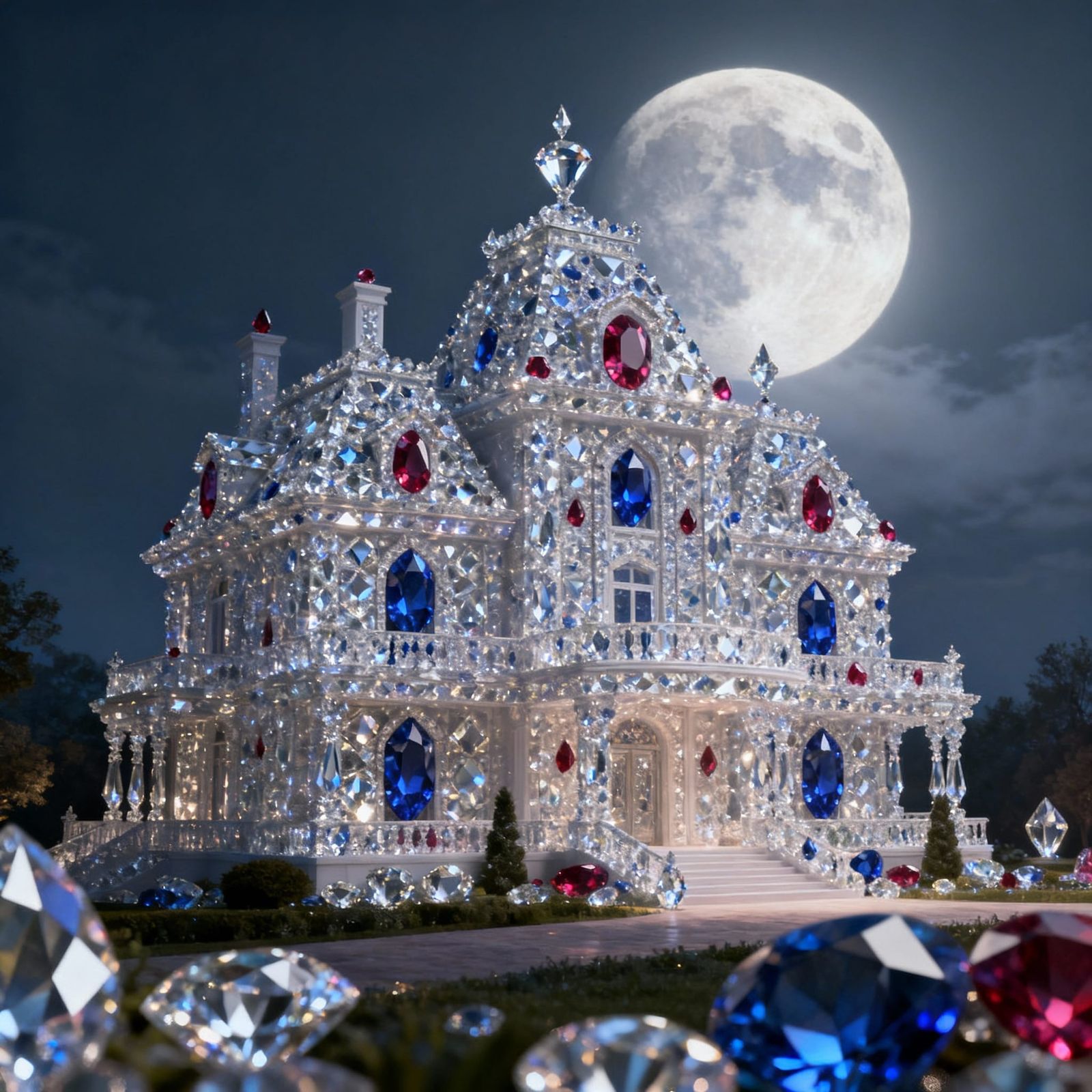 Glimmering Gemstone Mansion in Lunar Glow