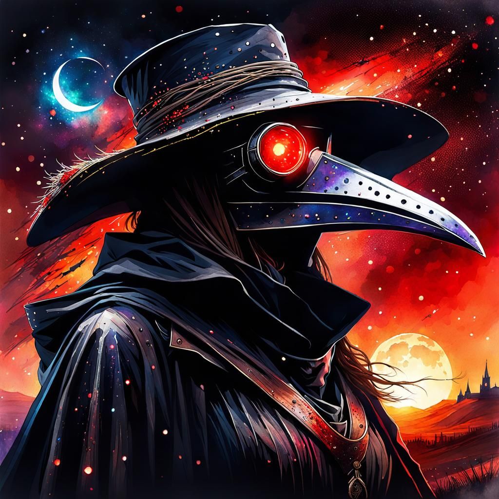 Plague Doctor: Digital Watercolor Fantasy Portrait