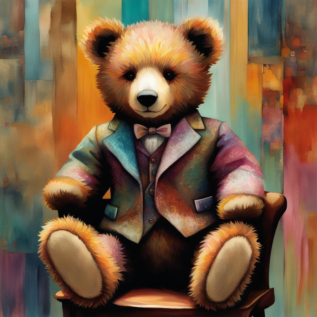 Antique Teddy Bear in Prismatic Dreamscape