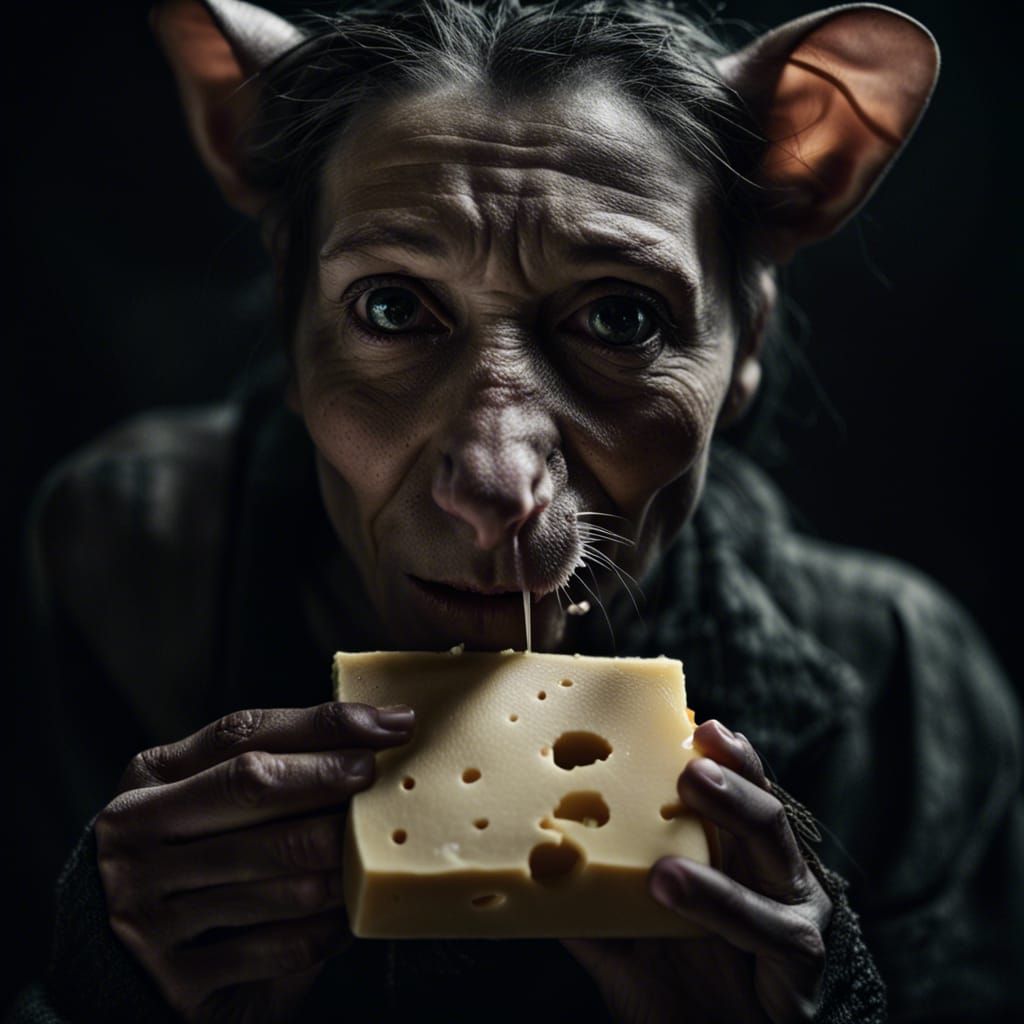 Rat Woman's Decadent Feast: A Close-Up Portrait