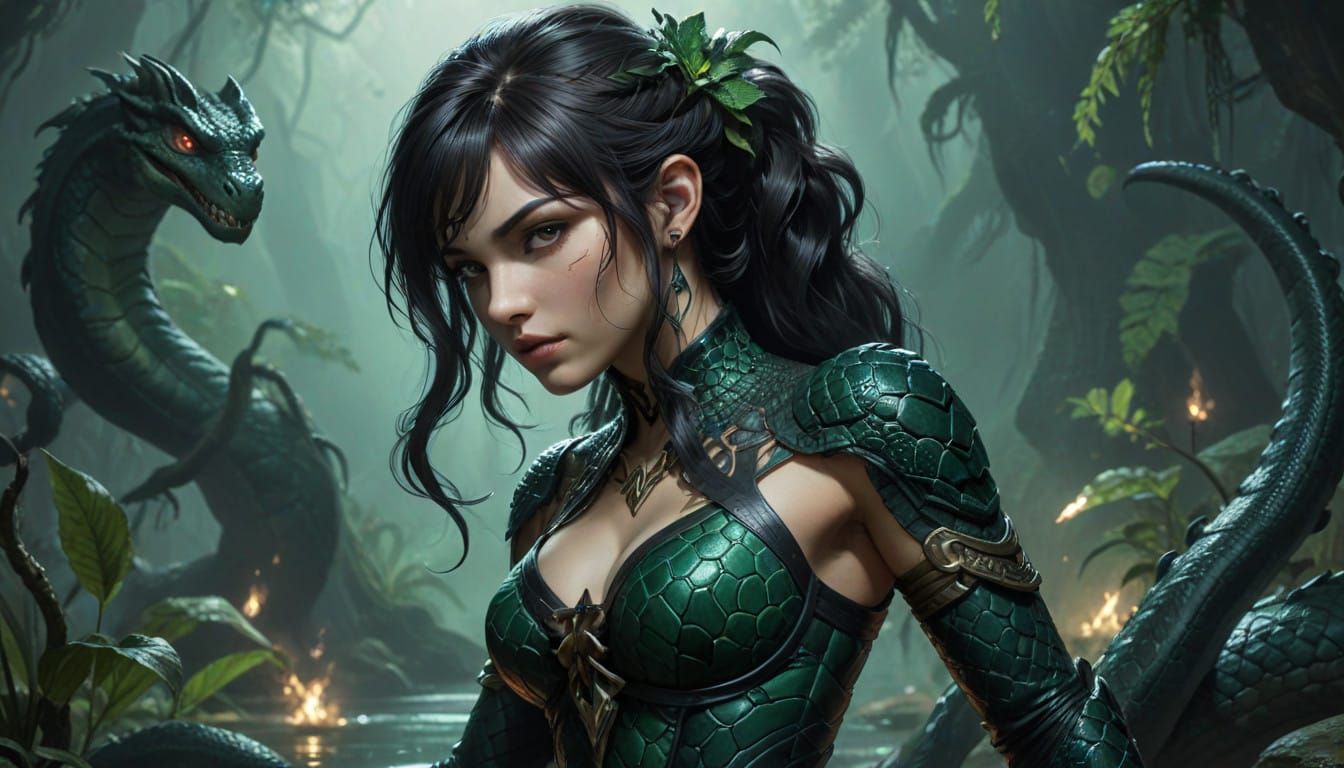 Mythical Snake Warrior in Ancient Armor