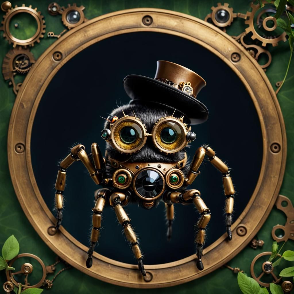 Steampunk Robotic Spider in Garden Portrait