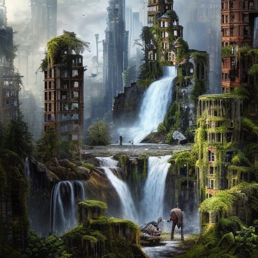 Apocalyptic Waterfall Scene in Detailed Digital Art