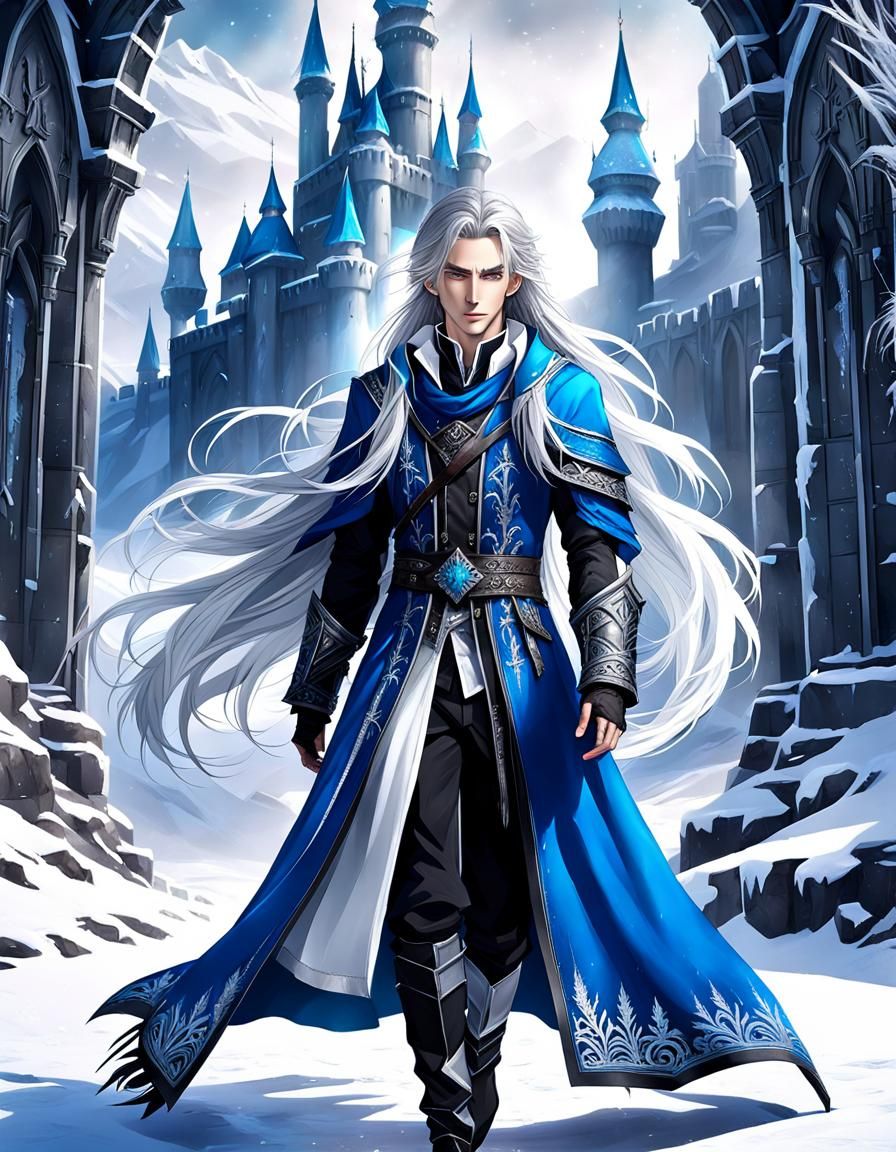 Handsome Ice Prince with Silver Hair: Impressionistic Fantas...
