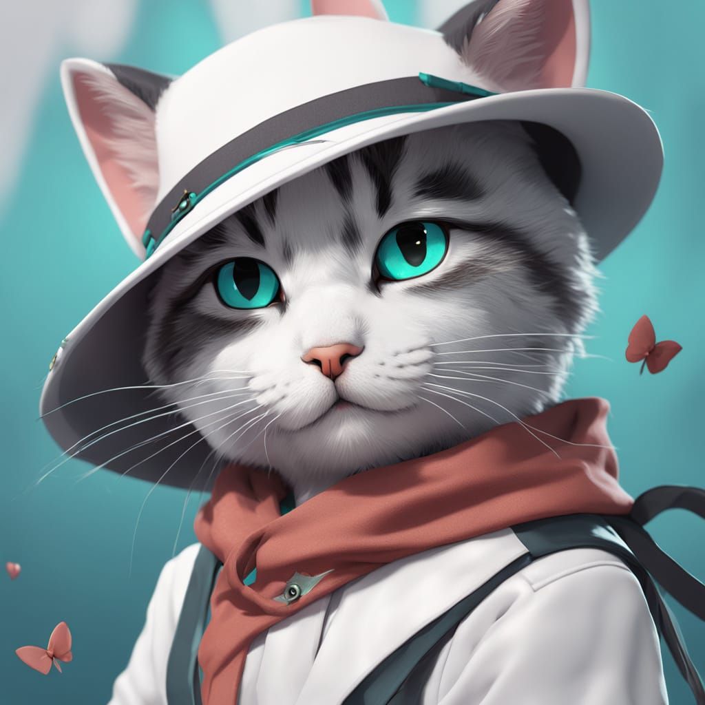 Cat in a Hat: Anime Style 3D Art