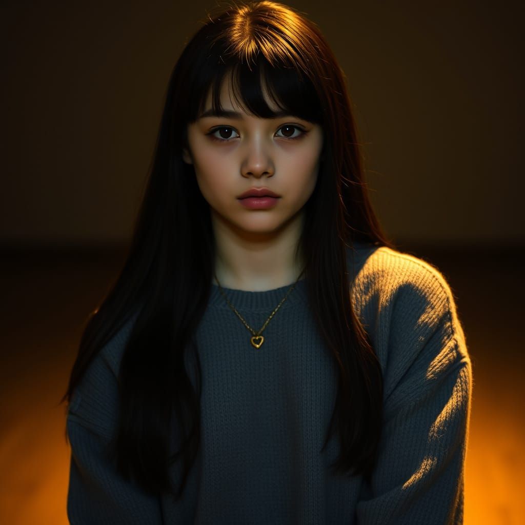 Serene Indie Girl in Moody Lighting