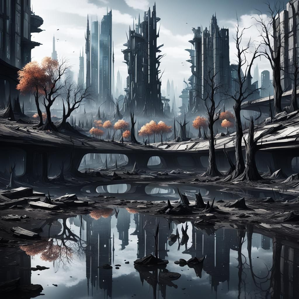 Futuristic City: Ruin and Reflection