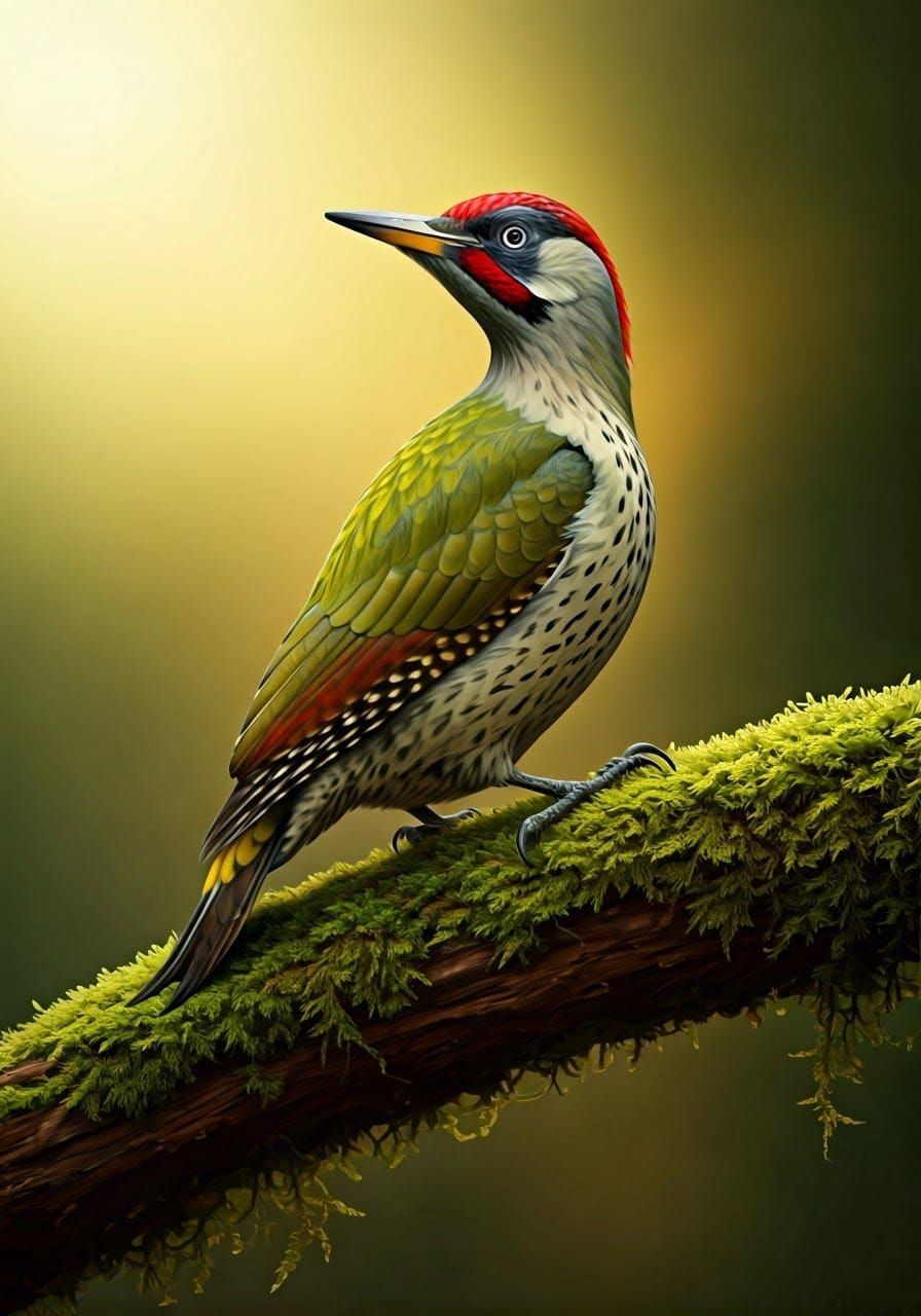 A Regal Green Woodpecker in 19th-Century Style