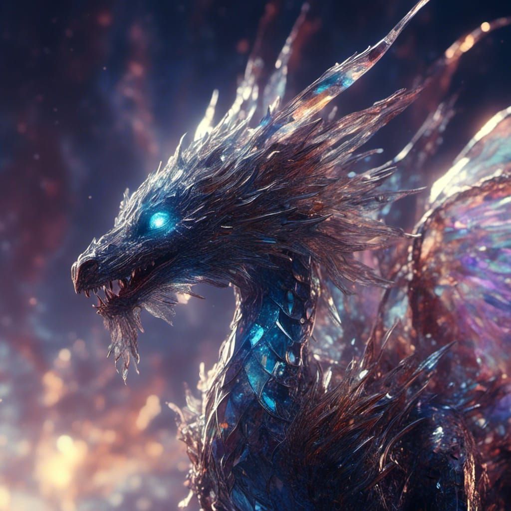 Iridescent Crystal Dragon in Detailed Fantasy Art