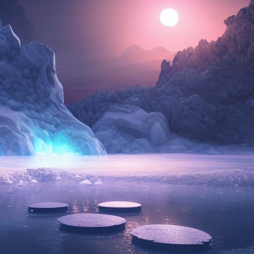Glowing Rocks on Frozen Lake: Fantasy Concept Art