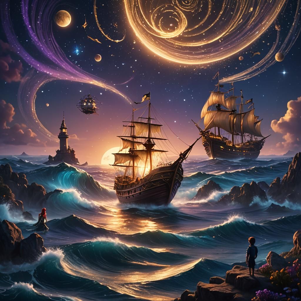 Mermaid and Peter Pan Ship in Enchanted Sky