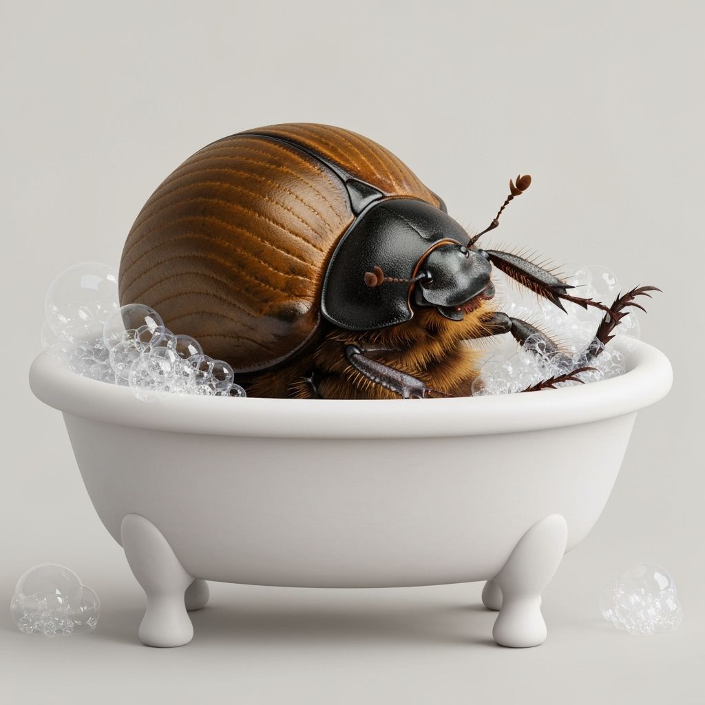 Dung Beetle Enjoys a Relaxing Bubble Bath